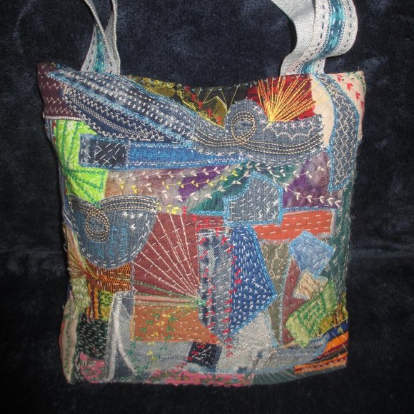 NEW Handmade HANDBAG SHOULDER BAG Sewn by hand FABRIC DENIM BORO PATCHWORK